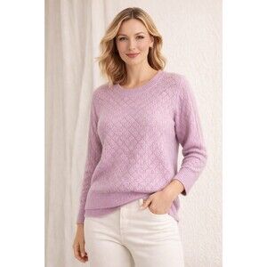 Old Navy Wool Blend Knit Sweater Women L Lavender Soft Textured Pullover